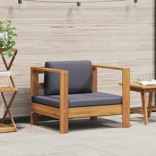 Qnhdfrt Gartenstuhl aus Akazienholz mit Polster Dunkelgrau - Wetterbeständiger Lounge Sessel für Garten, Balkon und Terrasse von Qnhdfrt