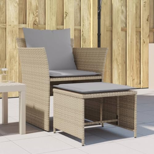 Qnhdfrt Gartenstuhl mit Fußhocker Beige PE Rattan Sessel Set 64x60x85 cm Outdoor Lounge Möbel für Terrasse Balkon und Garten von Qnhdfrt