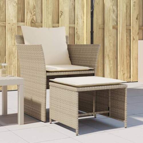 Qnhdfrt Gartenstuhl mit Fußhocker Beige PE Rattan Sessel Set für Garten Balkon Lounge 64x60x85 cm Bequem Wetterfest Max 110 kg Tragkraft von Qnhdfrt