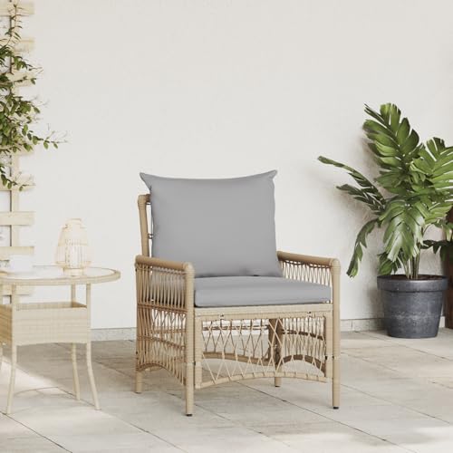 Qnhdfrt Gartenstuhl mit Kissen Beige Quadratisch 61x73x77 cm Poly Rattan Verwittert Outdoor für Garten Balkon Terrasse Modernes Design Robust und Pflegeleicht von Qnhdfrt