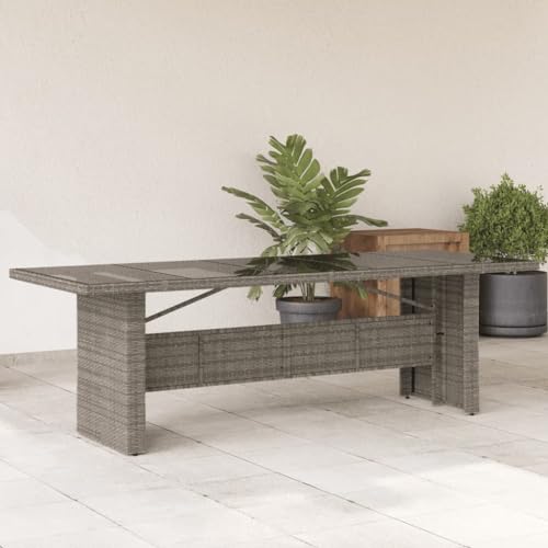 Qnhdfrt Gartentisch 240x90x75 cm aus Poly Rattan in Grau mit Glasplatte Moderner Esstisch für Balkon Terrasse und Campingküche Robust und Langlebig Qnhdfrt Gartentisch 240x90x75 cm aus Poly Rattan in Grau mit Glasplatte Moderner Esstisch für Balkon Terrasse und Campingküche Robust und Langlebig von Qnhdfrt