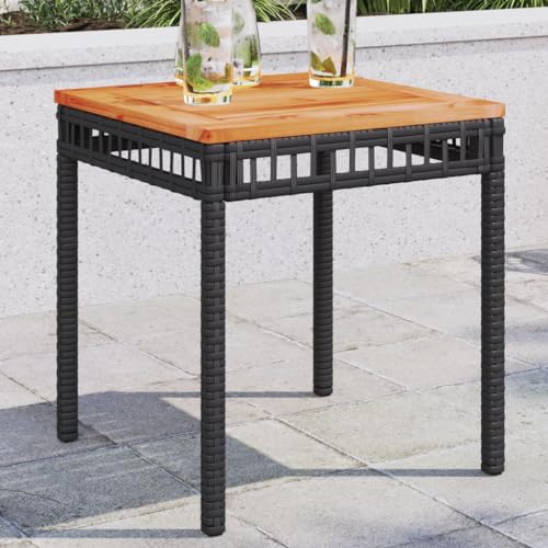 Qnhdfrt Gartentisch Beistelltisch Outdoor Schwarz Braun 38x38x42 cm Poly Rattan Akazienholz Robuster Tisch für Garten Balkon Terrasse von Qnhdfrt
