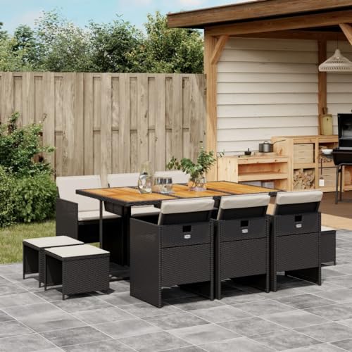 Qnhdfrt Gartentisch Set 11 TLG mit Kissen PE Rattan Klappstühle Hocker Akazienholz Tischplatte Schwarz Braun für Terrasse Garten Balkon Qnhdfrt Gartentisch Set 11 TLG mit Kissen PE Rattan Klappstühle Hocker Akazienholz Tischplatte Schwarz Braun für Terrasse Garten Balkon von Qnhdfrt