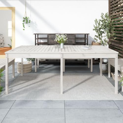 Qnhdfrt Gartentisch aus Massivholz Kiefer Weiß 203,5x100x76 cm Outdoor Tisch Robust mit Zeitlosem Design für Garten Terrasse Balkon von Qnhdfrt