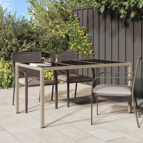 Qnhdfrt Gartentisch aus Poly Rattan mit gehärtetem Glas 150x90x75 cm Beige Outdoor Esstisch für Terrasse Garten Balkon von Qnhdfrt