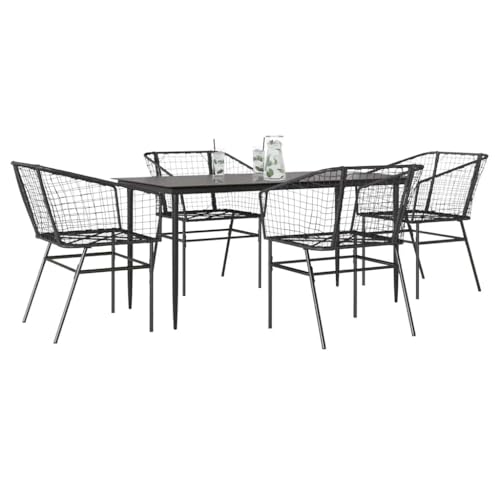 Qnhdfrt Gartentisch mit 4 Stühlen Set 160 x 80 cm PE Rattan Outdoor Esstischgruppe Schwarz mit Glasplatte für Garten Terrasse Balkon Qnhdfrt Gartentisch mit 4 Stühlen Set 160 x 80 cm PE Rattan Outdoor Esstischgruppe Schwarz mit Glasplatte für Garten Terrasse Balkon von Qnhdfrt