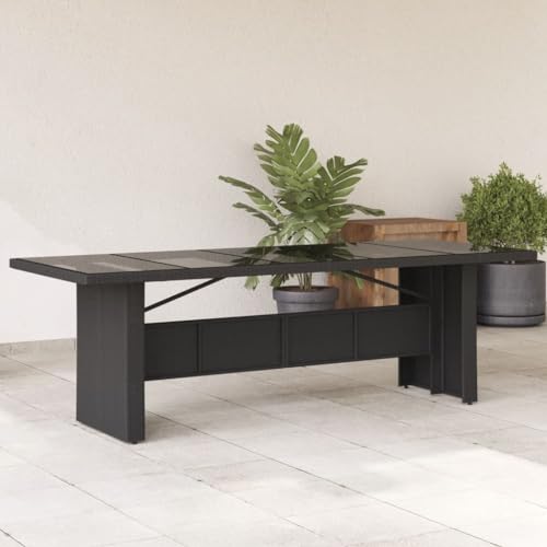 Qnhdfrt Gartentisch mit Glasplatte Schwarz 240x90x75 cm PE-Rattan Outdoor Tisch für Garten Terrasse Balkon Robust Pflegeleicht Wetterbeständig von Qnhdfrt