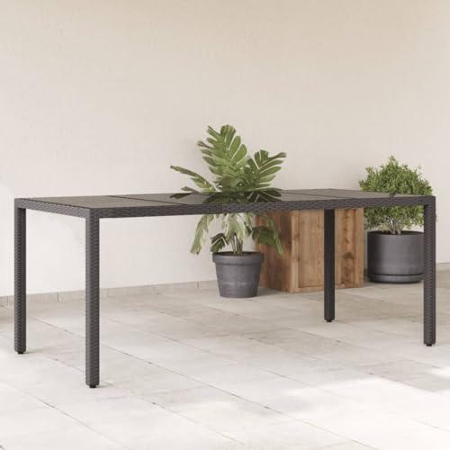 Qnhdfrt Gartentisch mit Glasplatte Schwarz Outdoor Tisch Robust 190x90x75 cm PE Rattan für Garten Terrasse Balkon von Qnhdfrt