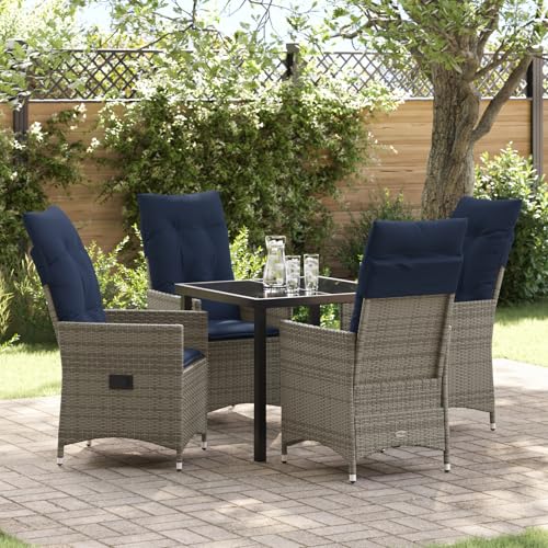 Qnhdfrt Gartentisch und Stühle 4er Set aus Metall Quadratisch mit Kissen Grau Poly Rattan Balkonmöbel für Terrasse Garten von Qnhdfrt
