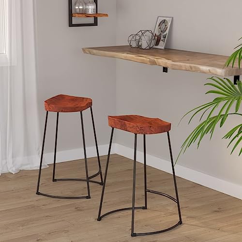 Qnhdfrt Gavin Barhocker Set 2 Stück, Massivholz Mango mit Pulverbeschichtetem Eisengestell, 45 x 40 x 63 cm, Stabiler & Langlebiger Barstuhl für Küche Balkon und Outdoor von Qnhdfrt