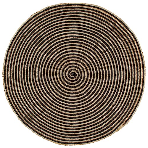 Qnhdfrt Geflochtener Juteteppich mit Spiral-Design, Handgewebt aus 50% Jute und 50% Baumwolle, Schwarz und Natur, 120 cm Durchmesser, Moderner Wohnzimmerteppich für Balkon, Flur und Schlafzimmer Qnhdfrt Geflochtener Juteteppich mit Spiral-Design, Handgewebt aus 50% Jute und 50% Baumwolle, Schwarz und Natur, 120 cm Durchmesser, Moderner Wohnzimmerteppich für Balkon, Flur und Schlafzimmer von Qnhdfrt