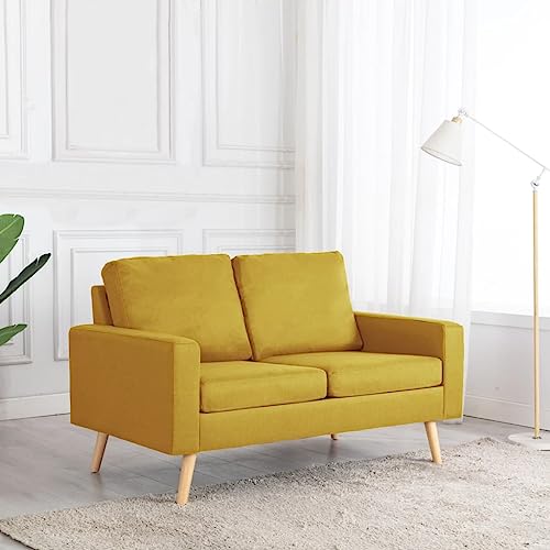 Qnhdfrt Gelb Stoff Zweisitzer Sofa Couch Kleines Design mit weichen Kissen und Holzrahmen für Wohnzimmer Balkon Jugendzimmer von Qnhdfrt