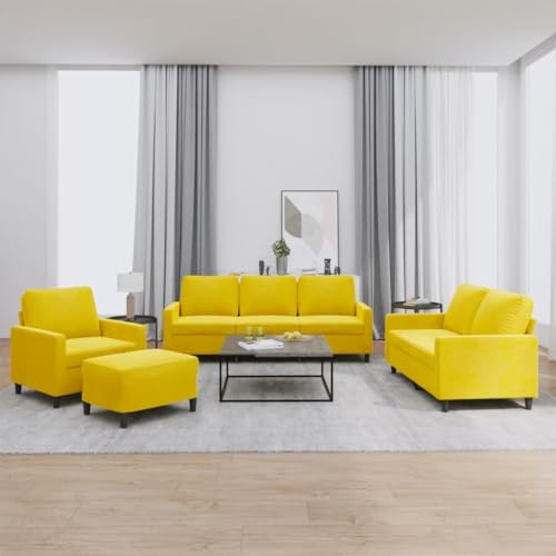 Qnhdfrt Gelbe Samt Sofagarnitur mit 6 Kissen – 3-TLG Set inklusive Sessel, 2-Sitzer Sofa, 3-Sitzer Couch und Fußhocker – Weicher Stoff und Robustes Design für Wohnzimmer, Balkon oder Jugendzimmer Qnhdfrt Gelbe Samt Sofagarnitur mit 6 Kissen – 3-TLG Set inklusive Sessel, 2-Sitzer Sofa, 3-Sitzer Couch und Fußhocker – Weicher Stoff und Robustes Design für Wohnzimmer, Balkon oder Jugendzimmer von Qnhdfrt