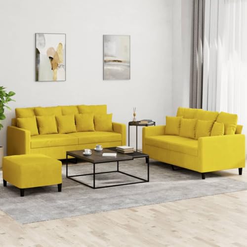 Qnhdfrt Gelbe Samt Sofagarnitur mit Kissen - 2X Zweisitzer Sofa 120cm und 140cm, Fußhocker - Weicher Stoff, Robustes Gestell für Wohnzimmer Loungebereich Qnhdfrt Gelbe Samt Sofagarnitur mit Kissen - 2X Zweisitzer Sofa 120cm und 140cm, Fußhocker - Weicher Stoff, Robustes Gestell für Wohnzimmer Loungebereich von Qnhdfrt