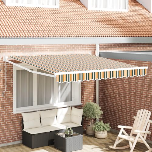 Qnhdfrt Gelenkarmmarkise Balkon Terrasse 350x250 cm Grün Gelb Gestreift, Manuell Ausziehbarer Sonnenschutz mit Wetterfester Beschichtung für Garten und Outdoor von Qnhdfrt