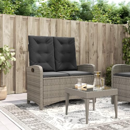 Qnhdfrt Grau Gartenbank Verstellbar PE-Rattan mit Kissen für Garten und Balkon Qnhdfrt Grau Gartenbank Verstellbar PE-Rattan mit Kissen für Garten und Balkon von Qnhdfrt