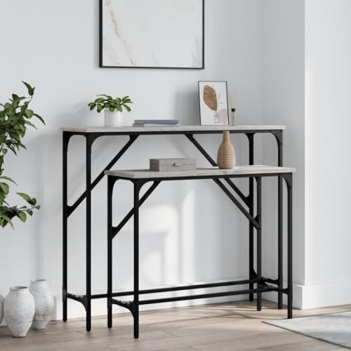 Qnhdfrt Grau Sonoma Konsolentisch Set 2 STK Holzwerkstoff Metall Flurtisch Beistelltisch Couch mit Verstellbaren Beinen für Flur Wohnzimmer Eingangsbereich Qnhdfrt Grau Sonoma Konsolentisch Set 2 STK Holzwerkstoff Metall Flurtisch Beistelltisch Couch mit Verstellbaren Beinen für Flur Wohnzimmer Eingangsbereich von Qnhdfrt