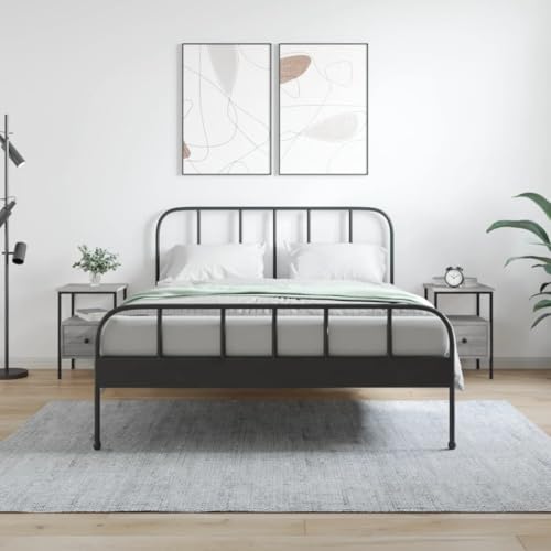 Qnhdfrt Grau Sonoma Nachttisch 2er Set Kompakt mit Stauraum 34x36x50 cm Holzwerkstoff Eisenrahmen Beistelltisch für Schlafzimmer und Wohnzimmer Modernes Design von Qnhdfrt