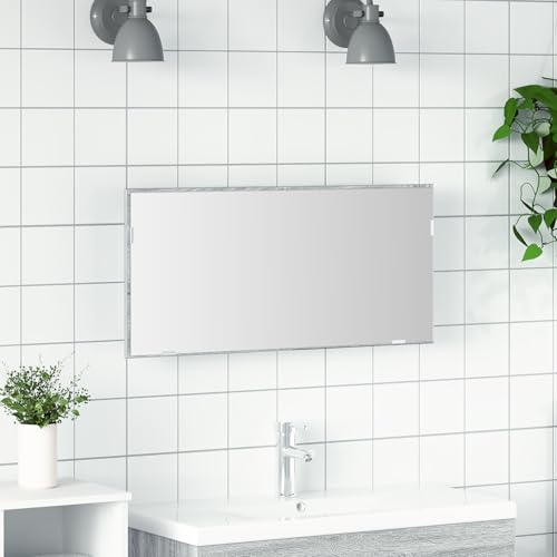 Qnhdfrt Grau Sonoma Spiegelschrank mit LED Beleuchtung 80x37 cm Wandmontiert Rechteckig Hochglanz Modern für Badezimmer Aufbewahrung von Qnhdfrt