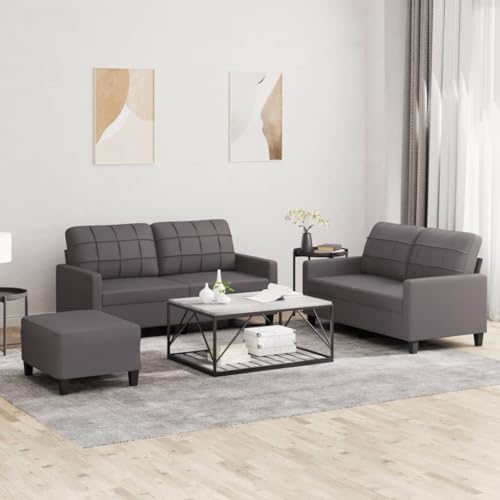 Qnhdfrt Graue 3-TLG. Sofagarnitur mit Kissen aus Kunstleder, Modernes Design, Robustes 2-Sitzer Sofa Set und Fußhocker, Für Wohnzimmer, Balkon oder Loungebereich Qnhdfrt Graue 3-TLG. Sofagarnitur mit Kissen aus Kunstleder, Modernes Design, Robustes 2-Sitzer Sofa Set und Fußhocker, Für Wohnzimmer, Balkon oder Loungebereich von Qnhdfrt