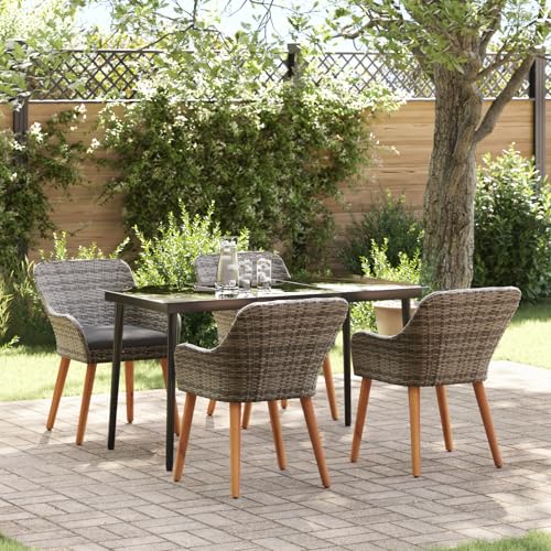Qnhdfrt Graue 5-teilige Outdoor Esstischgruppe aus Poly Rattan mit Metallgestell Rechteckiger Gartentisch und 4 Polsterstühle für Garten Balkon Terrasse von Qnhdfrt