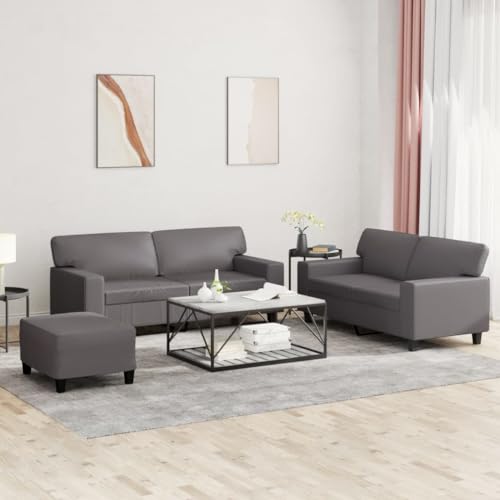 Qnhdfrt Graue Kunstleder Sofagarnitur mit Hocker 2X Zweisitzer Sofas 120cm/140cm Modernes Design für Wohnzimmer Balkon von Qnhdfrt