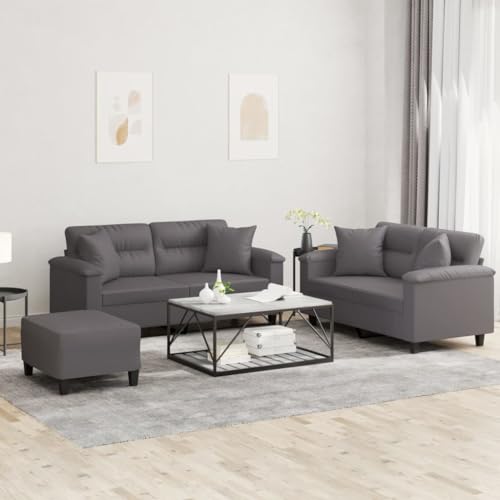 Qnhdfrt Graue Kunstleder Sofagarnitur mit Hocker und Kissen – 2 Zweisitzer Sofas (120 & 140 cm) für Wohnzimmer Balkon Lounge von Qnhdfrt