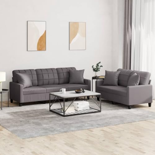 Qnhdfrt Graue Kunstleder Sofagarnitur mit Kissen - 2-Sitzer und 3-Sitzer Sofa Set für Wohnzimmer, Robustes Design, Dicke Polsterung und Leichte Reinigung Qnhdfrt Graue Kunstleder Sofagarnitur mit Kissen - 2-Sitzer und 3-Sitzer Sofa Set für Wohnzimmer, Robustes Design, Dicke Polsterung und Leichte Reinigung von Qnhdfrt