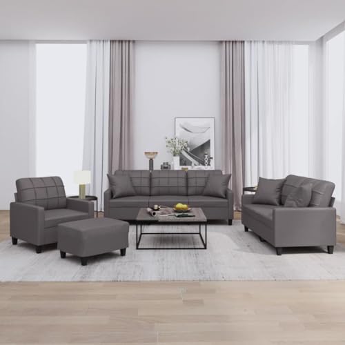 Qnhdfrt Graue Kunstleder Sofagarnitur mit Sessel Zweisitzer Dreisitzer und Hocker kompakt für Wohnzimmer Balkon Qnhdfrt Graue Kunstleder Sofagarnitur mit Sessel Zweisitzer Dreisitzer und Hocker kompakt für Wohnzimmer Balkon von Qnhdfrt