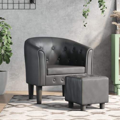 Qnhdfrt Grauer Clubsessel mit Fußhocker Kunstleder Modern 70x56x68 cm Bequem für Wohnzimmer Balkon Schlafzimmer von Qnhdfrt