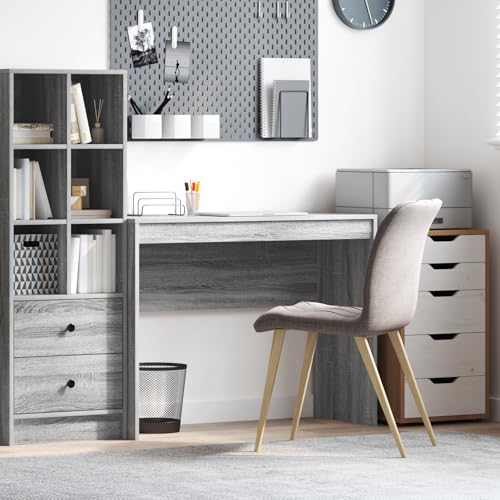 Qnhdfrt Grauer Computertisch aus MDF Holz 100x40x76 cm mit Texturierter Oberfläche und Integriertem Regal, Modernes Schlankes Design für Home Office Büro und Arbeitszimmer, Einfacher Aufbau von Qnhdfrt