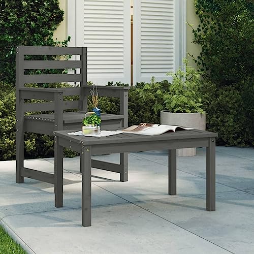Qnhdfrt Grauer Gartentisch aus Massivholz Kiefer 82,5x50,5x45 cm Outdoor Campingtisch Beistelltisch für Garten Terrasse Balkon mit Stabiler Tischplatte und Robustem Rahmen von Qnhdfrt