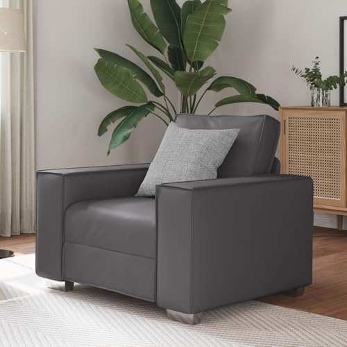 Qnhdfrt Grauer Kunstleder Relaxsessel Modern mit Stahlrahmen und Flacher Armlehne für Entspannung im Wohnzimmer oder Büro - Bequem bis 110 kg Robust von Qnhdfrt