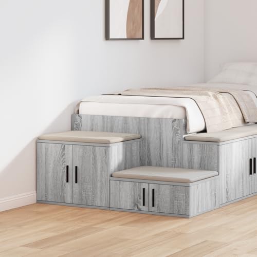 Qnhdfrt Grauer Nachttisch Sonoma Beistellschrank Kommode 103x41x40 cm Schmal Modern Holzwerkstoff mit 4 Türen Stauraum für Schlafzimmer von Qnhdfrt