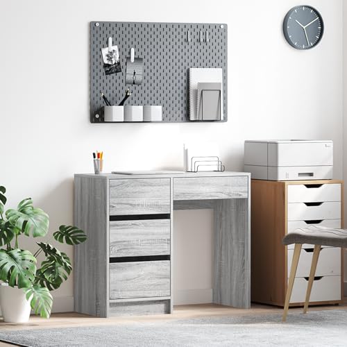 Qnhdfrt Grauer Schreibtisch mit 3 Schubladen, 100x50cm Moderner Computertisch aus Spanplatte Sonoma Design für Homeoffice Büro Jugendzimmer von Qnhdfrt