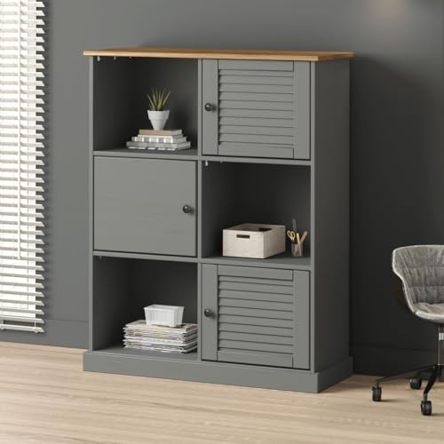 Qnhdfrt Graues Bücherregal aus Massivholz Kiefer 90x35x114,5 cm mit 6 Fächern Jalousie-Design Metallknöpfen für Aufbewahrung im Wohnzimmer Qnhdfrt Graues Bücherregal aus Massivholz Kiefer 90x35x114,5 cm mit 6 Fächern Jalousie-Design Metallknöpfen für Aufbewahrung im Wohnzimmer von Qnhdfrt