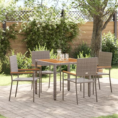 Qnhdfrt Graues Poly Rattan Garten Esszimmer Set 5-teilig mit Akazienholz Tischplatte und 4 gepolsterten Stühlen Modernes Design Robust für Balkon Garten Terrasse Qnhdfrt Graues Poly Rattan Garten Esszimmer Set 5-teilig mit Akazienholz Tischplatte und 4 gepolsterten Stühlen Modernes Design Robust für Balkon Garten Terrasse von Qnhdfrt