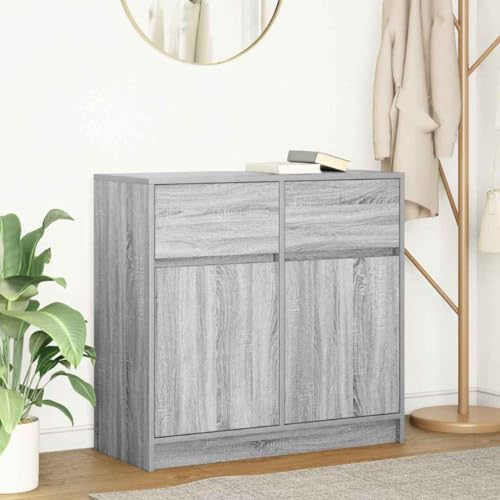 Qnhdfrt Graues Sideboard mit 2 Schubladen und Türen, 80x34x76 cm Holzwerkstoff, Aufbewahrungsschrank für Wohnzimmer Flur Esszimmer Qnhdfrt Graues Sideboard mit 2 Schubladen und Türen, 80x34x76 cm Holzwerkstoff, Aufbewahrungsschrank für Wohnzimmer Flur Esszimmer von Qnhdfrt