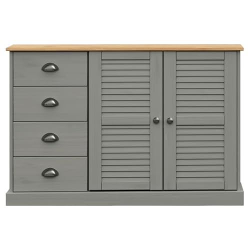 Qnhdfrt Graues Sideboard mit Schubladen aus Kiefern-Massivholz 113x40x75 cm Rustikales Landhausdesign für Wohnzimmer Küche Flur als Buffet Kommode Beistellschrank von Qnhdfrt