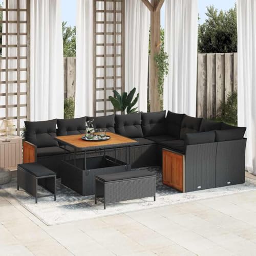 Qnhdfrt Große Ecksofa-Garnitur aus Poly-Rattan Schwarz Modernes Design für Garten Balkon und Terrasse 5-Sitzer mit Couchtisch und Kissen UV-beständig von Qnhdfrt