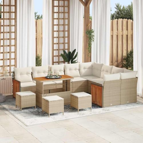 Qnhdfrt Großes Ecksofa-Set aus natürlichem Rattan in Beige für Garten und Terrasse mit Kissen, UV-beständig und modernes Design von Qnhdfrt