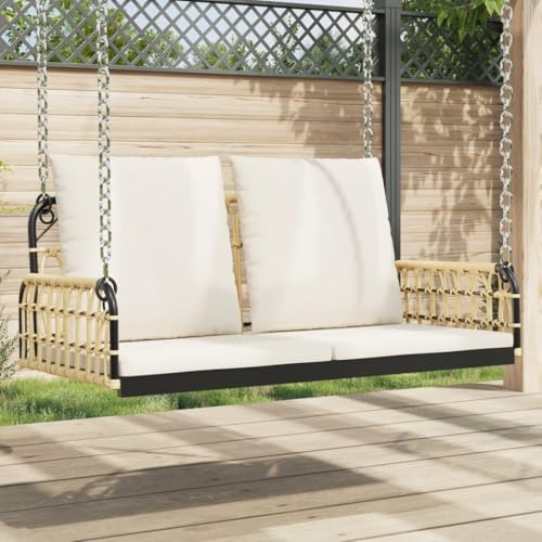 Qnhdfrt Hängebank mit Kissen 105x58x38 cm Gartenbank Sitzbank Outdoor aus PE-Rattan und Stahl Braun Schwarz für Garten Balkon Terrasse von Qnhdfrt