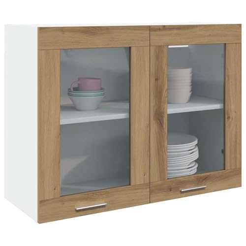 Qnhdfrt Hängeglasschrank Lyon Artisan-Eiche Wandschrank mit Glastür 80x31x60 cm aus Holzwerkstoff für Optimierte Küchenaufbewahrung und Stilvolle Raumgestaltung von Qnhdfrt