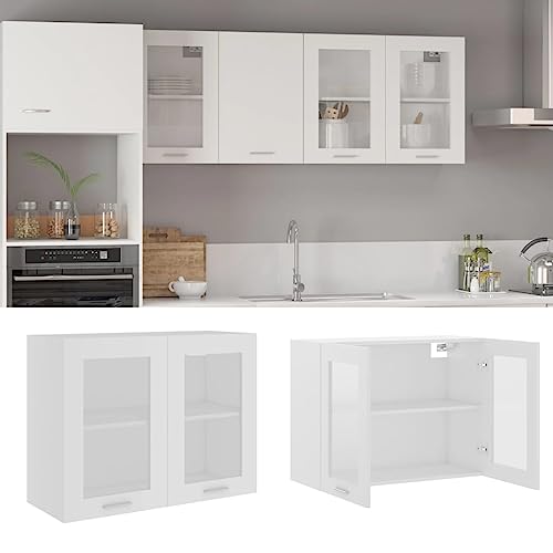 Qnhdfrt Hängeglasschrank Lyon Weiß 80x31x60 cm Küchenschrank mit Glas für Aufbewahrung in Küchenraum Platzsparendes Design von Qnhdfrt
