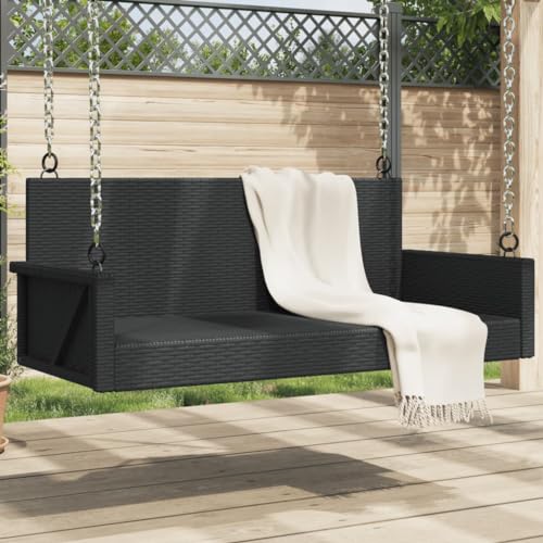 Qnhdfrt Hängende Schaukelbank Schwarz PE Rattan 119x56x48 cm Gartenbank Outdoor Balkon Sitzbank mit Schaukelfunktion und Befestigungsringen für Garten Terrasse von Qnhdfrt