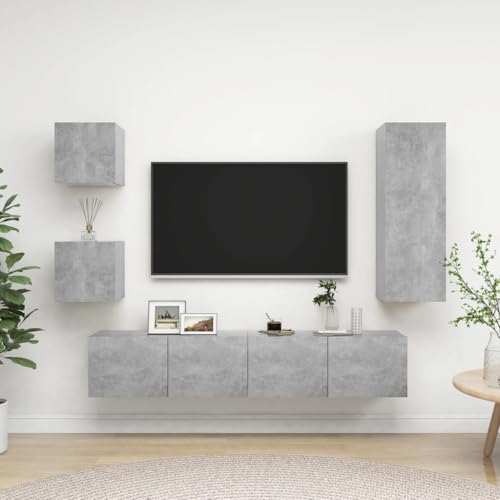 Qnhdfrt Hängender TV-Schrank Set Betongrau aus Holzwerkstoff mit viel Stauraum für Wohnzimmer Fernsehschrank Sideboard TV-Möbel Qnhdfrt Hängender TV-Schrank Set Betongrau aus Holzwerkstoff mit viel Stauraum für Wohnzimmer Fernsehschrank Sideboard TV-Möbel von Qnhdfrt