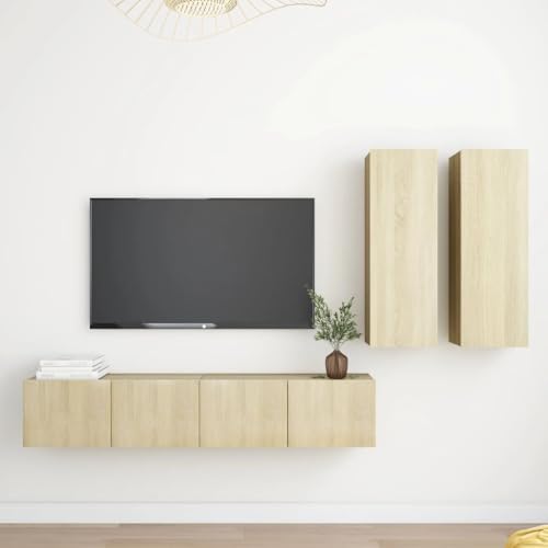Qnhdfrt Hängendes TV-Schrank Set 4-teilig Sonoma-Eiche Holzwerkstoff mit großem Stauraum für Wandmontage im Wohnzimmer von Qnhdfrt