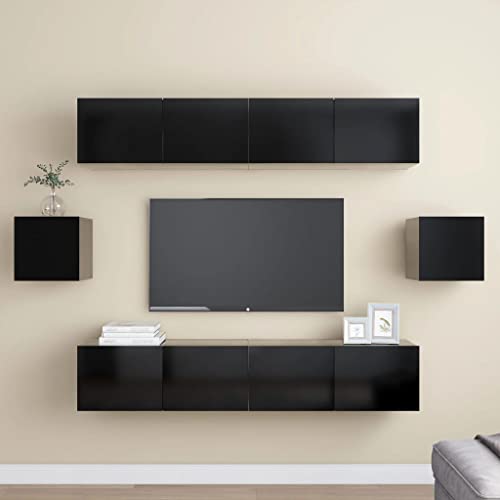 Qnhdfrt Hängendes TV Schrank Set Schwarz Holzwerkstoff Wandmontage mit viel Stauraum 4x80x30x30cm und 2x30.5x30x30cm für Wohnzimmer Möbel von Qnhdfrt