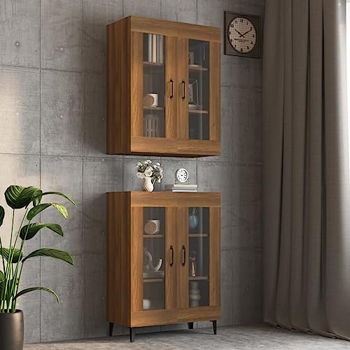 Qnhdfrt Hängeschrank Braun Eichen-Optik 69,5x34x90 cm mit Glas für Küche Wohnzimmer Flur Praktischer Wandschrank mit viel Stauraum von Qnhdfrt