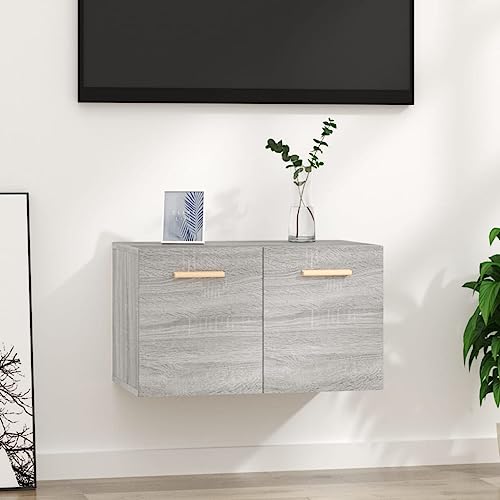 Qnhdfrt Hängeschrank Grau Sonoma 60x36,5x35 cm aus Holzwerkstoff mit 2 Fächern für Wandmontage Aufbewahrung in Wohnzimmer Küche Bad von Qnhdfrt